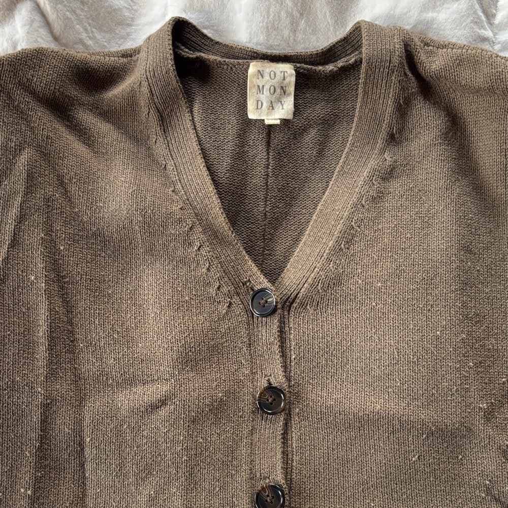 Women's Not Monday Cropped khaki/olive toned Cardigan Sweater